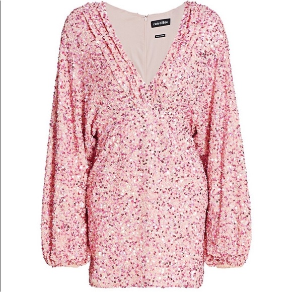 Retrofete Pink Aubrielle Sequin Plunge Dress S- new with tags - Picture 1 of 7